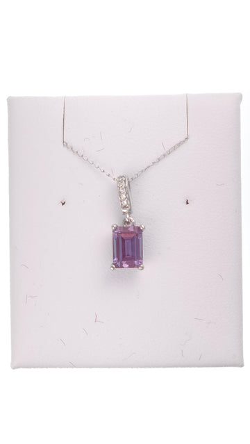 14k white gold pendant featuring a 1.2ct lab-created emerald alexandrite gemstone, elegant jewelry piece with intricate design.