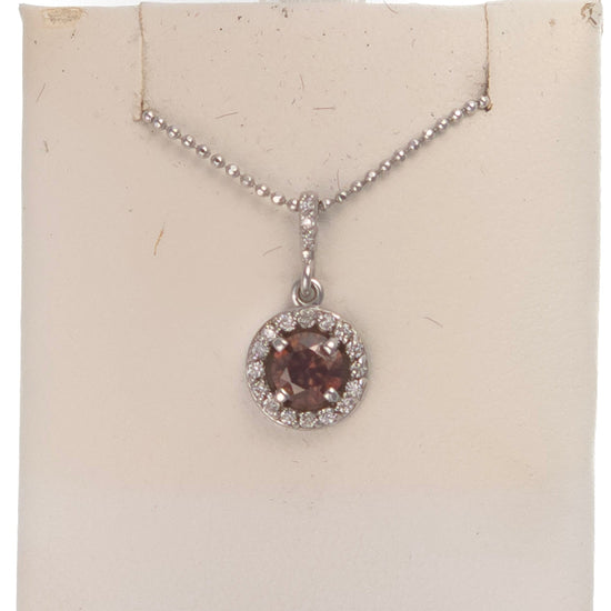 Damaged 14k white gold pendant with 0.49 ct round chocolate diamond, SI1 clarity, from Chique Jewelry.
