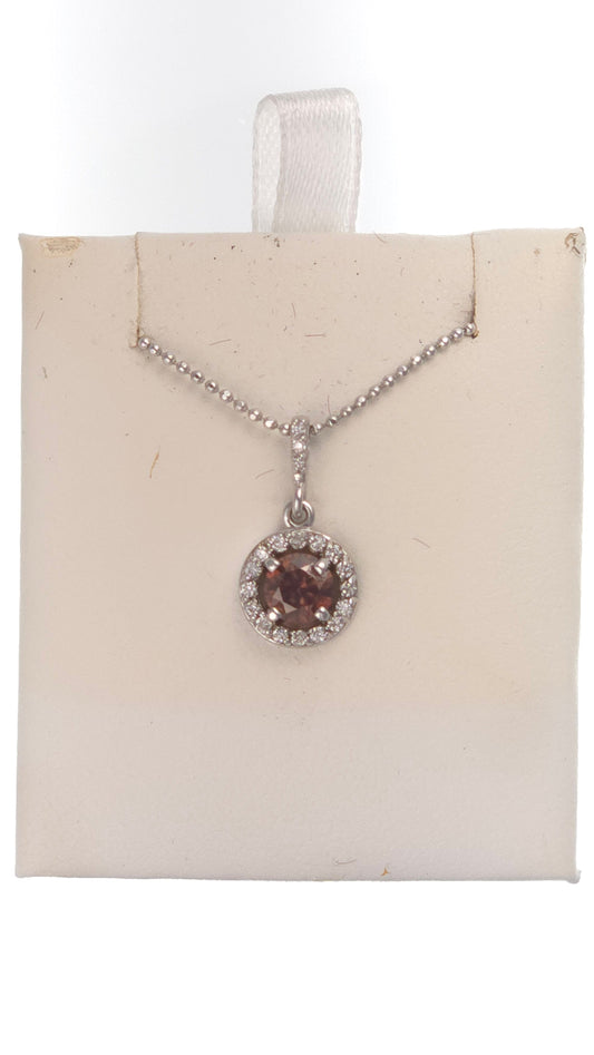 Damaged 14k white gold pendant with 0.49 ct round chocolate diamond, SI1 clarity, from Chique Jewelry.