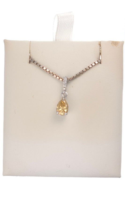 14k white gold pendant featuring a 0.37 ct pear diamond in VS2 cinnamon color from Chique Jewelry.