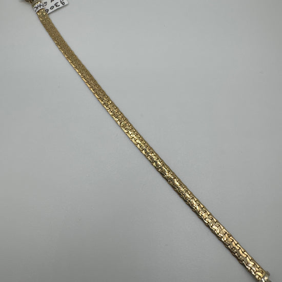 14k gold hammer bracelet, 7.5 inches long with 4.8mm width, featuring a textured design and weighing 4.7 grams.